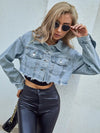 Veste bomber en denim femme - veste cropped en denim bleu délavé