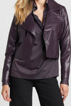 Veste courte en cuir vegan ouverte - manteau ladies couleur mûre