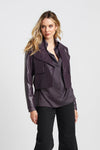 Veste courte en cuir vegan ouverte - manteau ladies couleur mûre