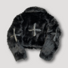 Veste cropped en fausse fourrure - manteau en peluche patchwork pour femmes