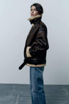 Veste de biker - manteau en fausse cuir brun luxe pour femmes