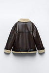 Veste de biker - manteau en fausse cuir brun luxe pour femmes