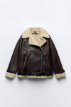Veste de biker - manteau en fausse cuir brun luxe pour femmes