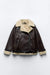 Veste de biker - manteau en fausse cuir brun luxe pour femmes