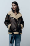 Veste de biker - manteau en fausse cuir brun luxe pour femmes