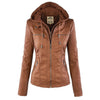 Veste en cuir à capuche pour femmes - blouson zippé tendance