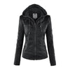 Veste en cuir à capuche pour femmes - blouson zippé tendance