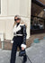 Veste en cuir à col en sherpa - manteau court zippé noir pour femmes