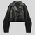 Veste en cuir biker courte - élégante veste noire pour femmes avec ceinture