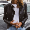 Veste en cuir biker - élégante veste noire pour femmes