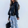 Veste en cuir motard - veste en cuir cropped élégante pour femmes