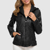 Veste en cuir pour femmes - design à capuche tendance avec doublure chaude