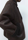 Veste en cuir synthétique - manteau élégant couleur café foncé pour femmes