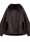 Veste en cuir synthétique - manteau élégant couleur café foncé pour femmes
