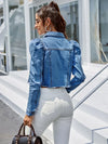 Veste en denim - élégante veste cropped pour femmes avec manches ballon