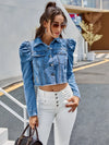 Veste en denim - élégante veste cropped pour femmes avec manches ballon