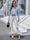 Veste en denim - élégante veste cropped pour femmes avec manches ballon