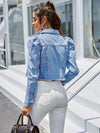 Veste en denim - élégante veste cropped pour femmes avec manches ballon