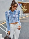 Veste en denim - élégante veste cropped pour femmes avec manches ballon