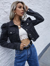 Veste en denim - élégante veste cropped pour femmes avec manches ballon