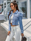 Veste en denim - élégante veste cropped pour femmes avec manches ballon