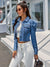 Veste en denim - élégante veste cropped pour femmes avec manches ballon