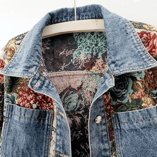 Veste en denim florale - veste vintage stylée pour femmes