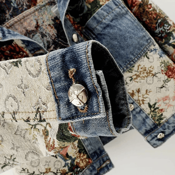 Veste en denim florale - veste vintage stylée pour femmes