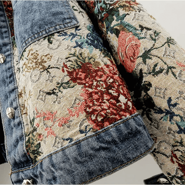 Veste en denim florale - veste vintage stylée pour femmes