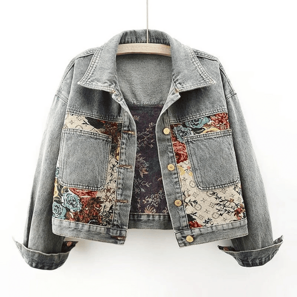 Veste en denim florale - veste vintage stylée pour femmes