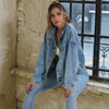 Veste en denim - spijkerjasje vintage casual pour femme en bleu clair