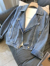 Veste en denim - veste biker cropped bleue tendance pour femmes