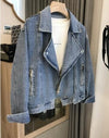 Veste en denim - veste biker cropped bleue tendance pour femmes
