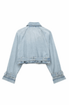 Veste en jean biker - manteau en denim bleu pour femme à la coupe moderne