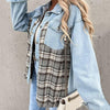 Veste en jean femme - veste oversize avec détail à carreaux tendance