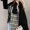 Veste en jean femme - veste oversize avec détail à carreaux tendance