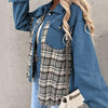 Veste en jean femme - veste oversize avec détail à carreaux tendance