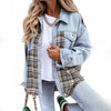 Veste en jean femme - veste oversize avec détail à carreaux tendance
