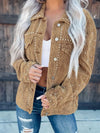Veste en velours côtelé - élégante veste beige pour femmes avec clous