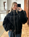 Veste oversize en faux cuir - un pour l'hiver des femmes