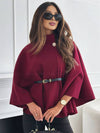 Veste poncho - cape pour femmes en vin rouge chic avec ceinture et manches chauve-souris