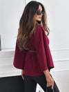 Veste poncho - cape pour femmes en vin rouge chic avec ceinture et manches chauve-souris