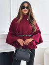 Veste poncho - cape pour femmes en vin rouge chic avec ceinture et manches chauve-souris