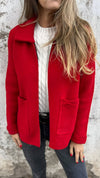 Veste zippée femme - manteau en polaire rouge chaleureux
