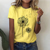 T-shirt casual imprimé pissenlit pour femmes - chemise en coton doux pour un style quotidien