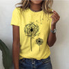 T-shirt femme avec imprimé pissenlit - tee shirt chic à manches courtes pour un style décontracté