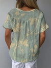 T-shirt brodé femme à coupe décontractée en lin doux gris - haut casual floral