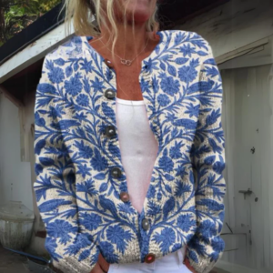 Cardigan floral - pull tricoté pour femme avec détails de boutons